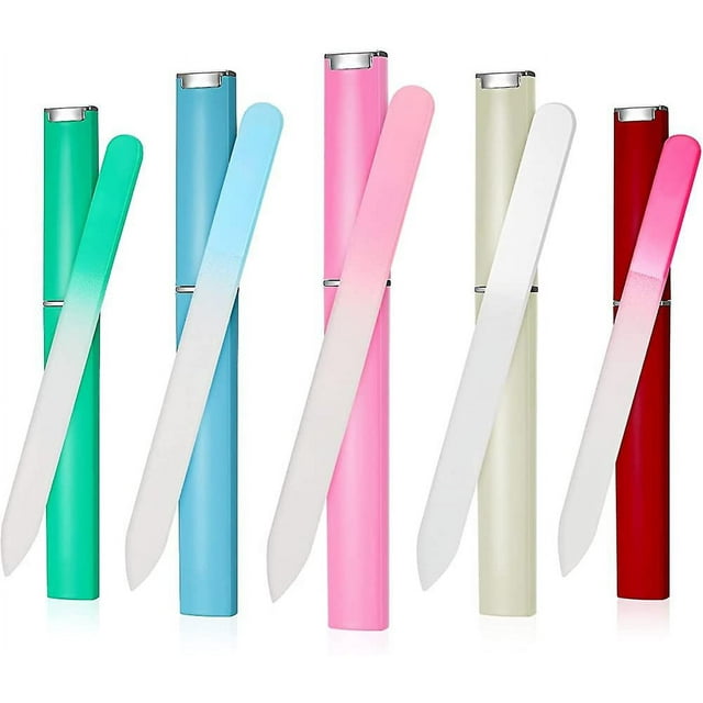 Paquete de 5 limas de uñas de vidrio, lima de uñas de cristal profesional, lima de uñas de cristal multicolor