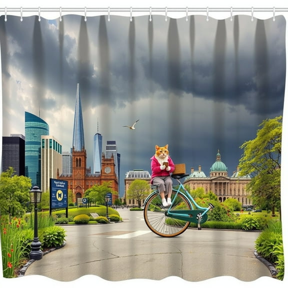 Whimsical Cat Shower Curtain - Fun Urban Design for Your Bathroom Decor