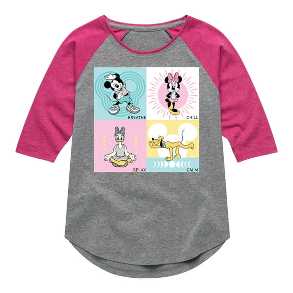 Mickey & Friends - Breathe Chill Relax Calm - Toddler And Youth Girls Raglan Graphic T-Shirt