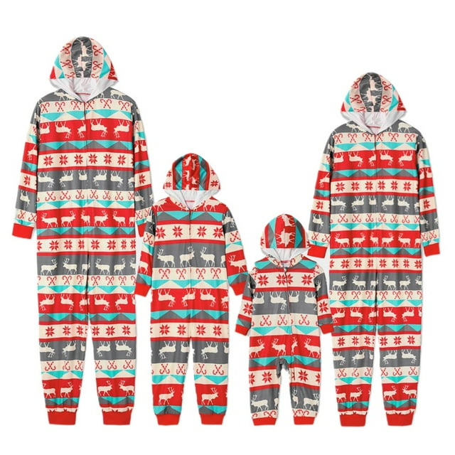 Christmas Family Matching Clothes Cotton Jumpsuit Holiday Sleepwear Sets Long Sleeve Pjs