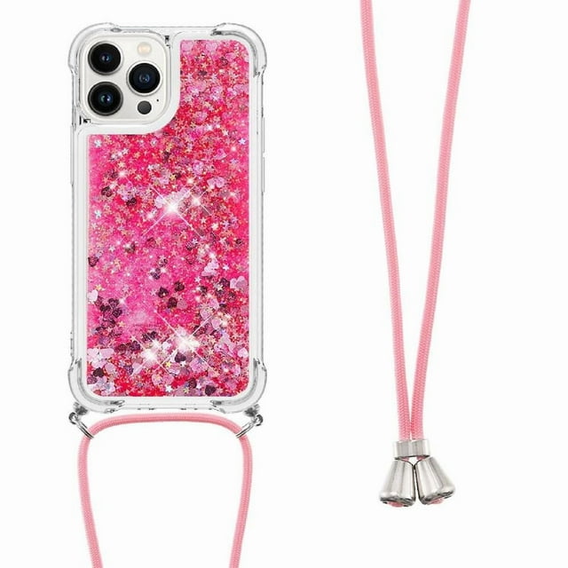 Funda FOXDOCK para iPhone 15 Pro con Cuerda Ajustable, Brillo Líquido, Protección Antigolpes y Lente – Ideal para Regalo