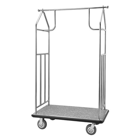 VEVOR Hotel Luggage Cart, 800 LBS Load Capacity, Brushed Stainless Steel Finish Bellman's Cart, Valet Cart with Grey Carpeted Deck and 6-inch Rubber Wheels, Ideal for Hotels, Condos, Resorts, Silver