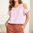 thumbnail image 6 of ClodeEU Women's Cold Shoulder Striped Blouse,Round Neck Short Sleeve T-Shirt for Summer Pink,Women's Plus M, 6 of 8