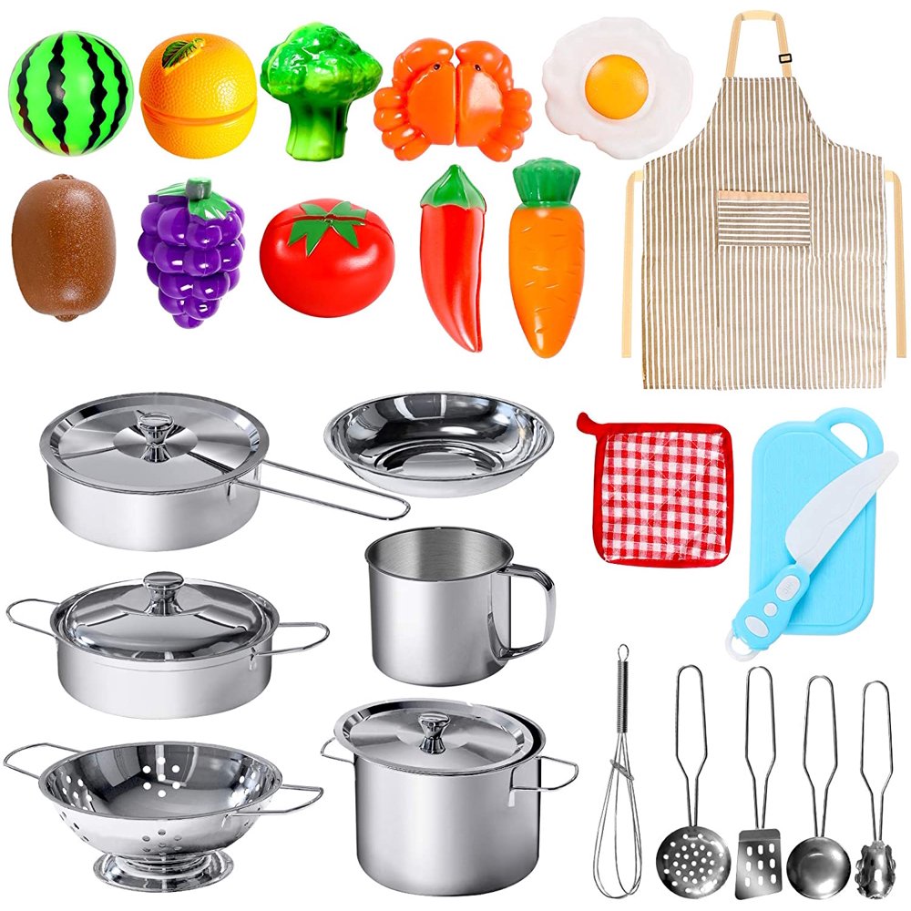 28Pcs Pretend Play Kitchen Toys, POPUTOY Kitchen Playset Cooking Toys