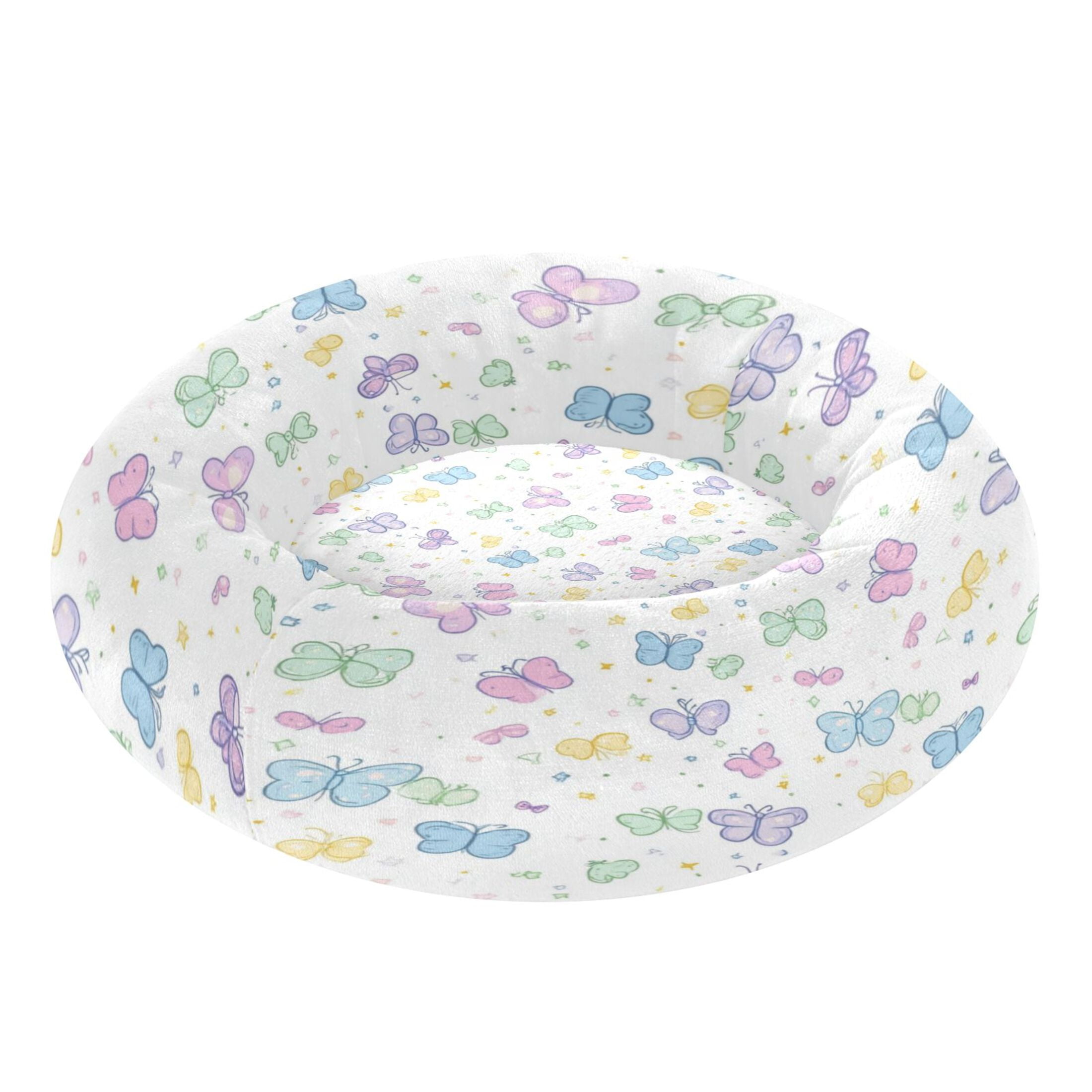 Iauyy Pet Couch Donut Cat Bed for Indoor Cats/Small Dogs Washable & Machine with Non-slip Bottom Calming Cat Furniture, Soft-colored Cartoon Butterfly (M)