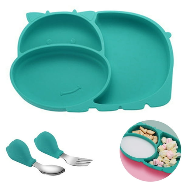 Children s plate with suction cup Baby plate Non slip silicone plate with flexible spoon fork Dishwasher and microwave safe Best baby gift for toddlers and children Walmart