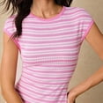 thumbnail image 4 of Women's Striped Ribbed Knit Dress 2026 Crewneck Cap Sleeve Bodycon Dress Summer Long Maxi Lounge Sweater Dresses, 4 of 6