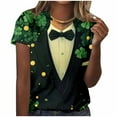 thumbnail image 2 of LEKWK Womens Funny Tshirts Leprechaun Tuxedo Print Round Neck St Patricks Day Shirt 3D Graphic Bow Tie Suit Costume Novelty Top, 2 of 5