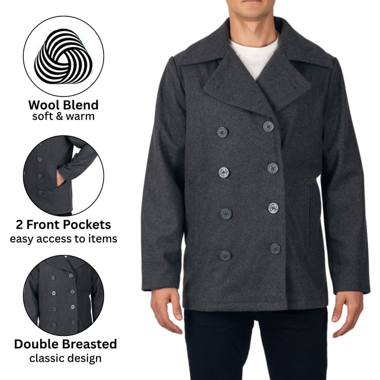 Alpine Swiss Mason Mens Wool Blend Pea Coat Jacket Double Breasted
