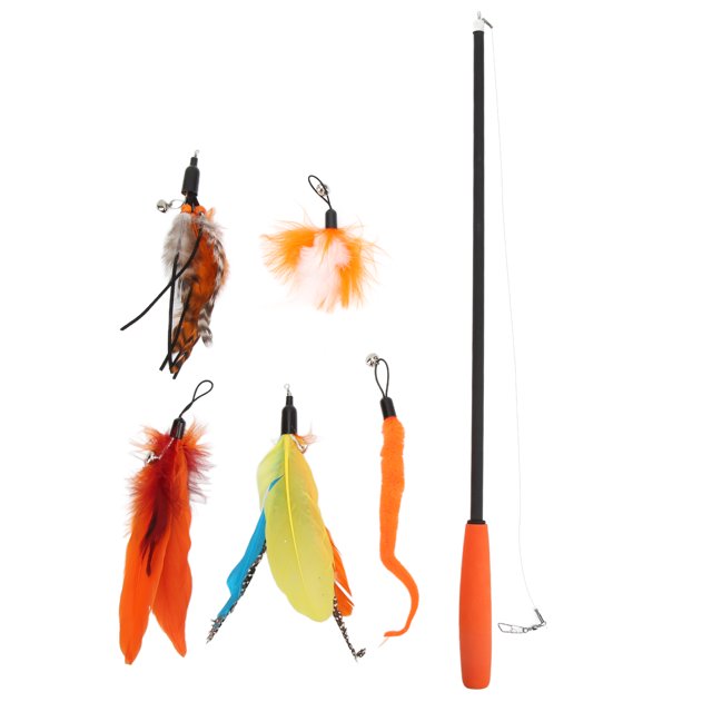 Varita para gato, juguete interactivo, retráctil, divertido, palo de plumas para gato, gatito, interior