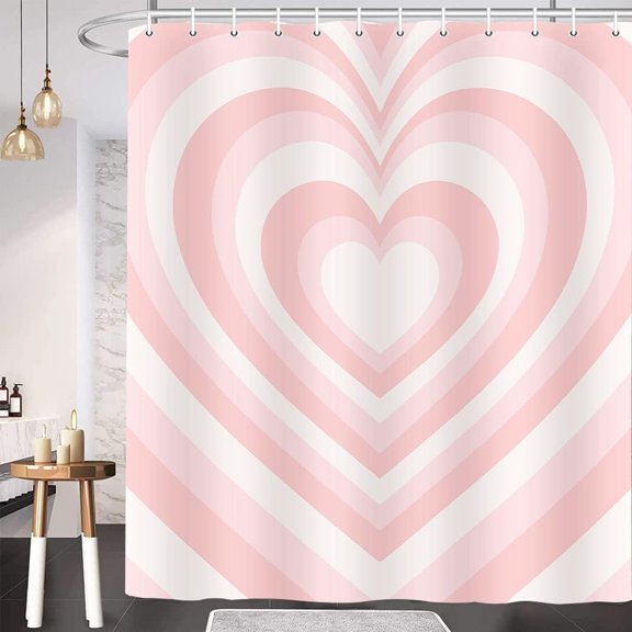 Lovely Heart Pink Shower Curtain, Cute Aesthetic Girl Pink Red Heart Shaped 2000s Hippie Bath Curtains, Woman Girls Bathroom Curtain Decorative Set with 12 Hooks Quick Dry Polyester Fabric,72x84