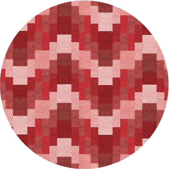 Ahgly Company Indoor Round Patterned Ferrari Red Area Rugs, 3' Round