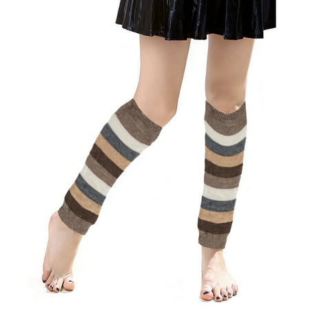 Women Colorful Striped Winter Leg Warmers Soft Thermal Thick Ladies Legging