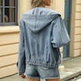 thumbnail image 4 of Women'S Boyfriend Style Denim Jacket Fashion Loose Denim Coat Autumn Washed Hooded Denim Jacket Outerwear Tops Blue M, 4 of 8