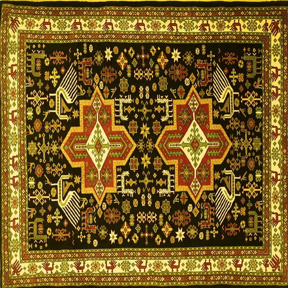 Ahgly Company Machine Washable Indoor Square Persian Yellow Traditional Area Rugs, 7' Square