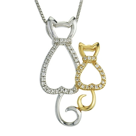 Diamond Cat Mom & Child Necklace