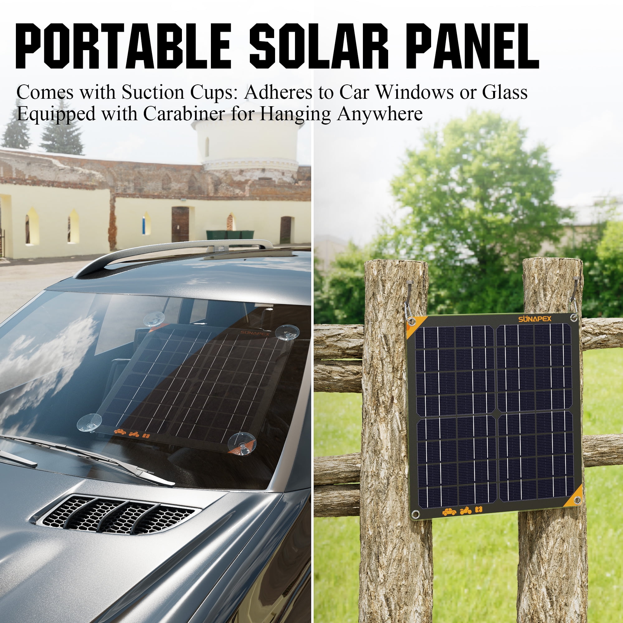 SUNAPEX 20W Solar Car Battery Trickle Charger & Maintainer, 12V Waterproof Solar Panel Trickle Charger, Portable Solar Panel Kit for Car, Boat, RV, Trailer, Motorcycle, Snowmobile, etc