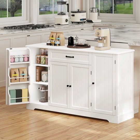 Buffet Cabinet, Aiho Coffee Bar Cabinet with 1 Drawer and 4Doors, 56" Kitchen Storage Cabinet for Kitchen, Living Room and Bathroom - White