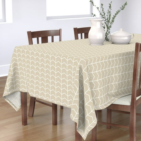 

Cotton Sateen Tablecloth 70 x 144 - Chevron Tan Rustic Woods Beige Cream Neutral Arrow Print Custom Table Linens by Spoonflower