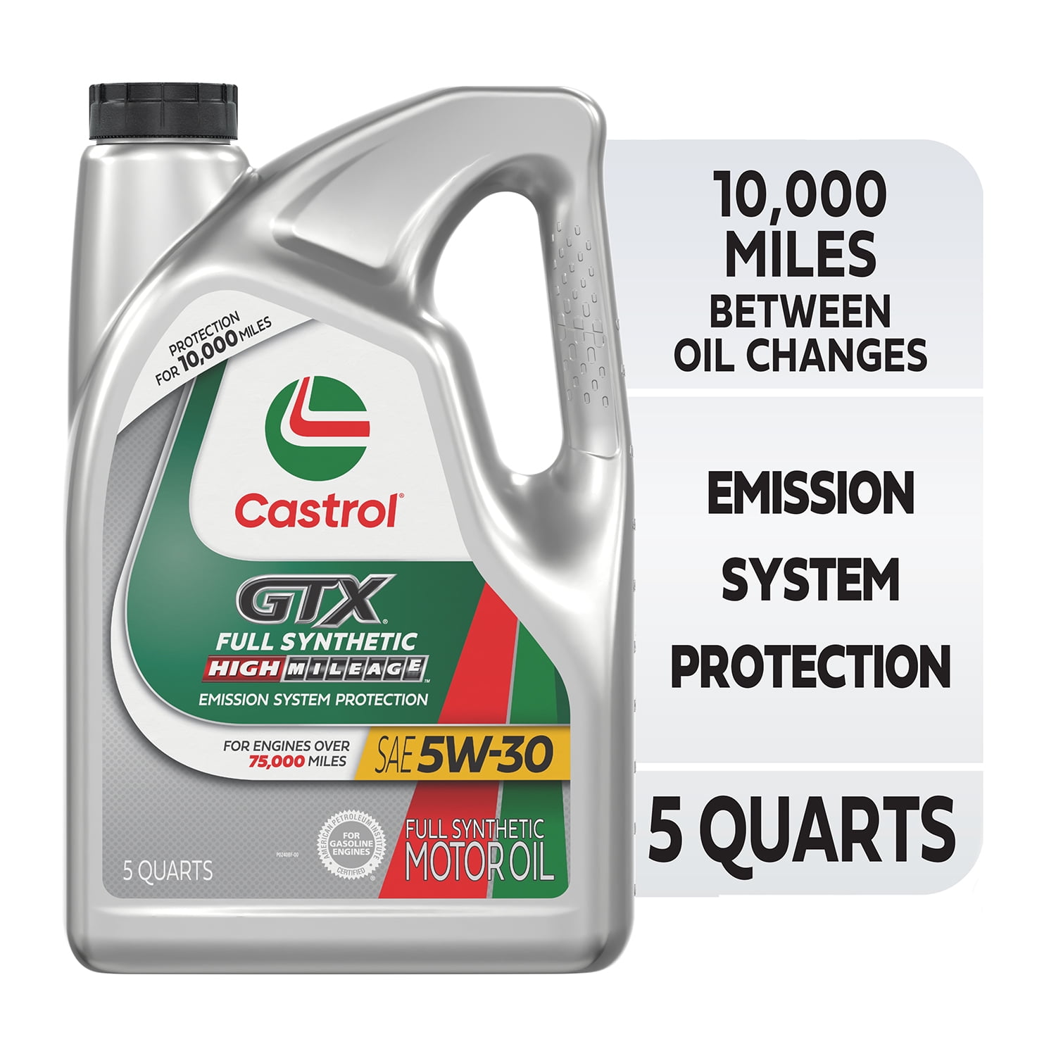 Castrol GTX Full Synthetic High Mileage 5W-30 Motor Oil, 5 Quarts