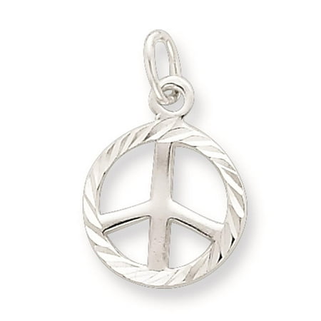 925 Sterling Silver Polished & Textured Peace Symbol Charm Pendant 14mm x 11mm