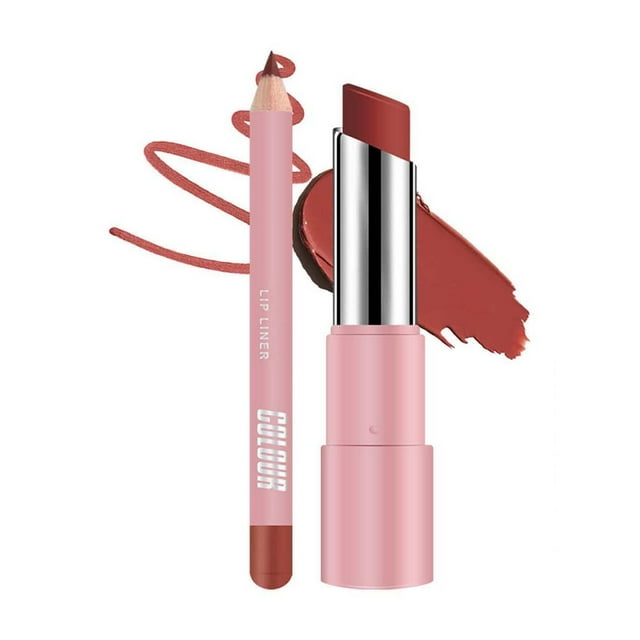 Set de Labial y Delineador de Labios Mate de Larga Duración 24h Waterproof No Desvanece Hidratante con Brillo Aplicación Fácil | Color Suave | Brillo Multiusos | Labial 3g + Delineador 0.6g