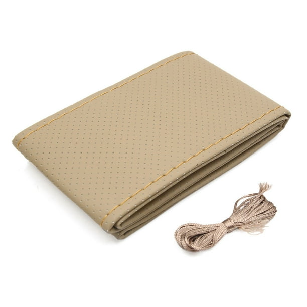 Piel Sintética Beige Beix Cosida a Mano Tapa Funda del Volante para el Vehículo Coche Automóvil