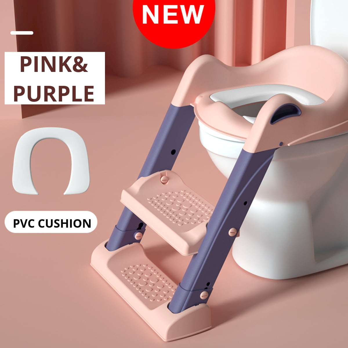 NonSlip Potty Training Seat with Step Stool Ladder, Foldable Kids