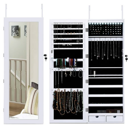 KING BIRD Jewelry Organizer 15 LEDs Light Lockable Jewelry Armoire Storage Wall Mounted Jewelry