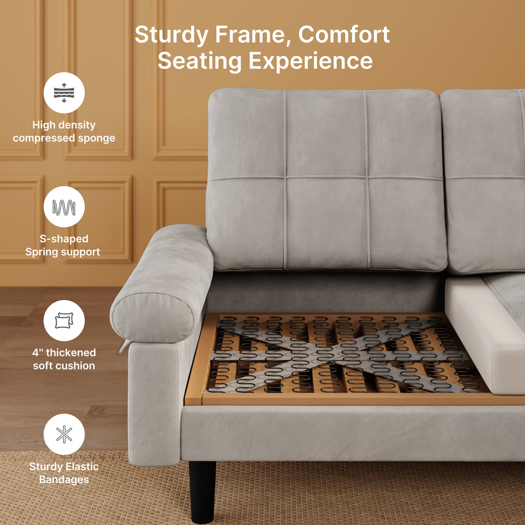 Aiho 82" L Modern Sofa, L-shaped Sofa with 3 Comfortable Pillows for Living Room, Apartment, Studio, Office - Dark Grey