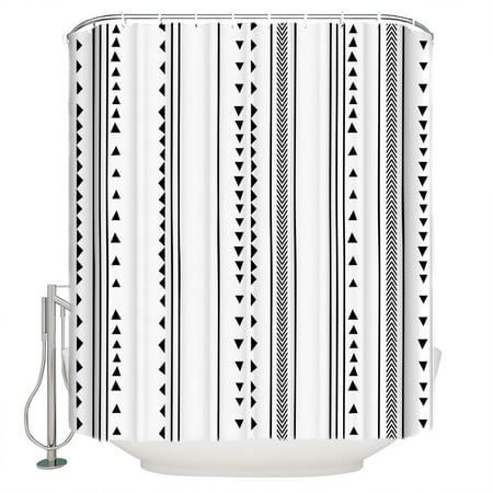 Hokiten Shower Curtain, Boho Black Stripes Fabric Shower Curtains for Bathroom, Triangle Arrow Geometric Abstract Art Bath Curtain Waterproof Bathtub Curtains with 12 Hooks, Large 72" x 78"
