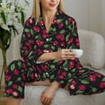thumbnail image 6 of Salouo Ripe Red Cherry Pattern Women's Pajamas Set Long Sleeve Button Down Sleepwear Soft Pj Lounge Sets for women 2 Piece Pjs Set with Long Pants-Small, 6 of 7
