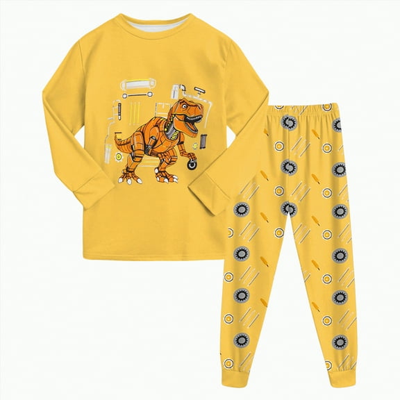 Leey-World Pijamas Para NiñOs Baby Boy Cloth Toddler Baby Boy Clothing Sets Little Dinosaur Printed Long Sleeve Tops and Pants Kids 2pcs Outfits(Yellow,2-3 Years)