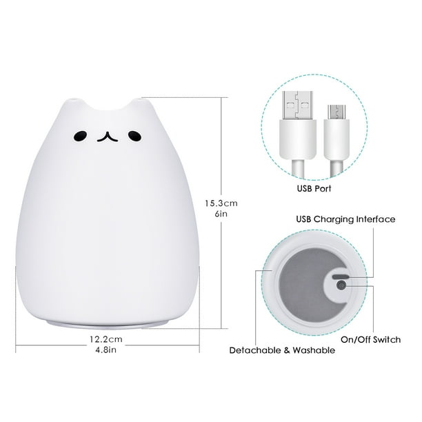 Luz Nocturna Con forma de Gato, Luz Nocturna Recargable, Lámpara que Cambia de Color para Dormitorio, Guardería, Lámpara LED Portátil de Descompresión