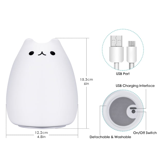 Night Lamp Durable Children Night Light EECOO Cute Cat Lamp Soft Silicone Sensitive Tap Control Decompression Toy