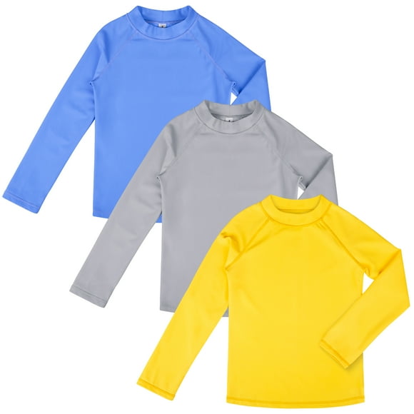 BIG ELEPHANT Paquete de 3 Camisetas de Natación para Niños UPF 51+ de Manga Larga Rashguard Trajes de Baño Tops de Surf Protección Solar para Niños y Niñas