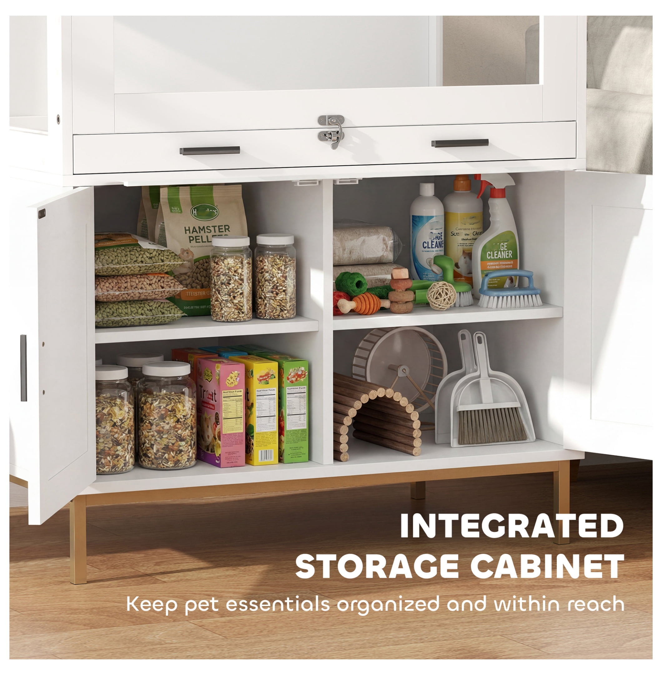 Hamster Cage with Storage, Small Animal Cage with Pull Out Drawer & Acrylic Panels, 30" x 19.5" x 36" White