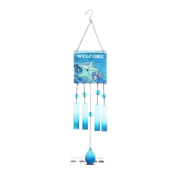 CoTa Global "Seashells are Love Letters in the Sand" Hanging Sea Glass Wind Chime 29.92 Inch, Nautical Windchime Outdoor Decor for Harmonic Porch, Patio & Garden, Beach Indoor Wind Chime Window Mobile