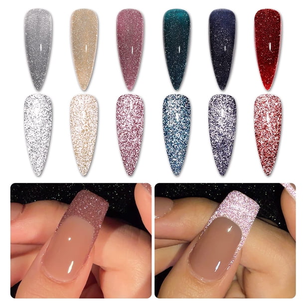 Set de esmaltes de uñas GAOY Reflective Glitter, 6 colores, 7,3 ml, UV LED