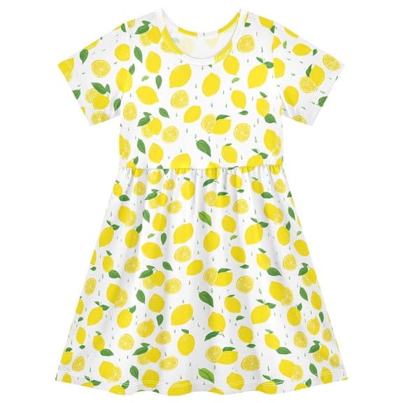 joogoo Lemon Drops Girls' Short Sleeve Dress Kids Dresses 5-6T