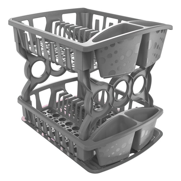 Escurridor de Platos 2 Pisos de plástico | Color Gris Oxford | Ahorrador de Espacio | Practico y fácil de armar