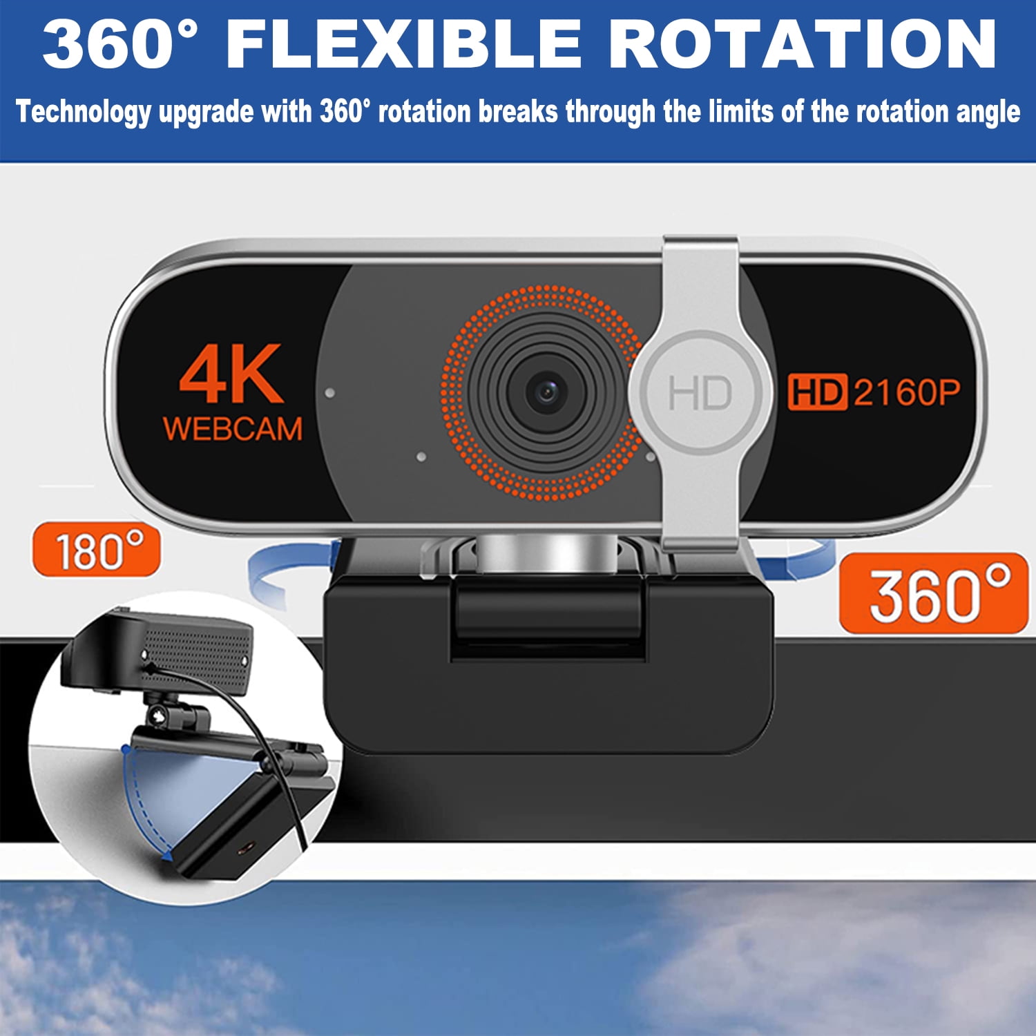 4K Webcam for PC, Auto-zoom,with remote control,Privacy Cover, White Balance, Webcam with Microphone, Plug & Play, 4K Web Camera for Laptop/Desktop, Video Calling,Conferencing