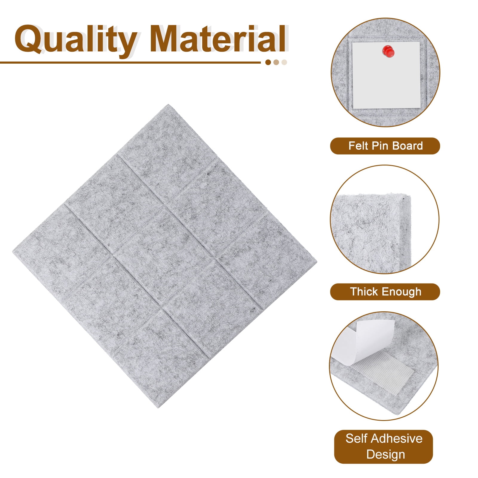 Uxcell 12" x 12" Felt Wall Tile, 6 Pack Felt Wall Tiles Bulletin Board with 20 Safe Removable Adhesive Tabs Cork Boards for Walls Home Office Photos, Silver Gray