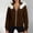 Brown, variant on Tusihei Women's Hooded Zip Up Faux Fur Trim Vintage Fleece Jacket Casual Warm Solid Slim Blazer Outwear for Fall Winter, Gray XL