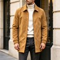thumbnail image 6 of WIZUTIZ Men's Suede Mid Length Trench Coat Full Zip Stand Collar Jacket with Pockets Fall Winter Fashion Outerwear, 6 of 8