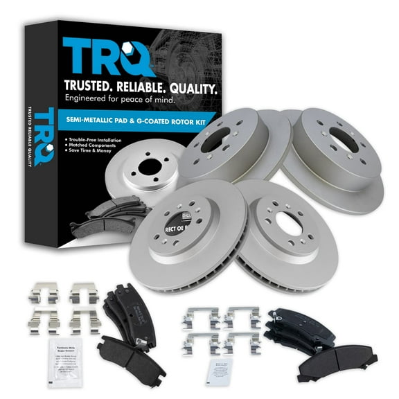 TRQ Front and Rear Brake Pad & Rotor Kit Brake Pads Brake Rotor Semi-Metallic Premium G-Coated Fits Select 2006-2010 Chevrolet Impala 2006-2007 Monte Carlo