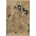 thumbnail image 2 of Kitagawa Utamaro 17x24 Gold Ornate Framed and Double Matted Museum Art Print Titled - Two Women and Man Carrying Black Samisen Box (Late 18th Century - Ca. 1806), 2 of 4