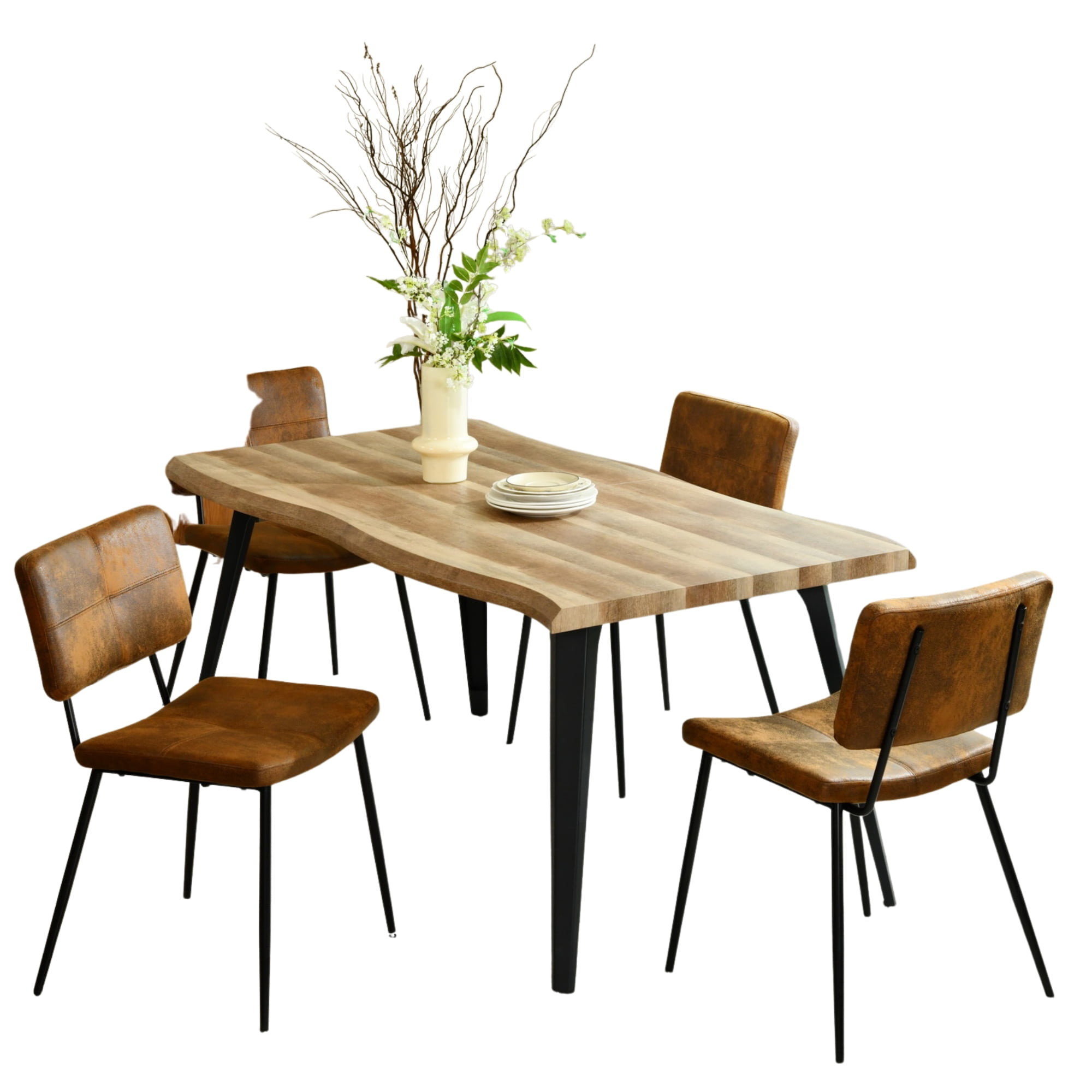 Ensemble table à manger 5 pièces Homy Casa avec plateau en imitation noyer et 4 chaises