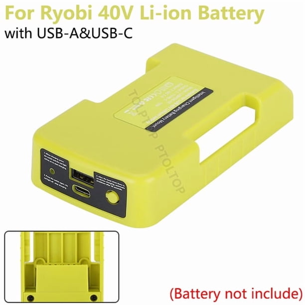Soporte de Batería Estante de Almacenamiento Hebilla de Cinturón para Makita/Ryobi/Greenworks Adaptador de Carga Rápida de Batería Li-ion de 40V con Type-C&USB 3.0A