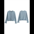 thumbnail image 3 of Suéter Tipo Cárdigan Corto para Mujer, Moderno, con Cuello Redondo, Volantes, Larga, Botones, Prendas de Punto. Azul L, 3 of 6